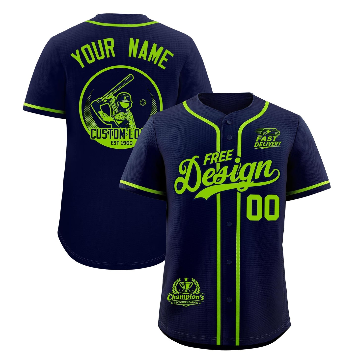 Custom Navy Neon Green Classic Style Baseball Jersey Stitched Sports Uniform Personalized For Teams