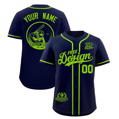 Custom Navy Neon Green Classic Style Baseball Jersey Stitched Sports Uniform Personalized For Teams