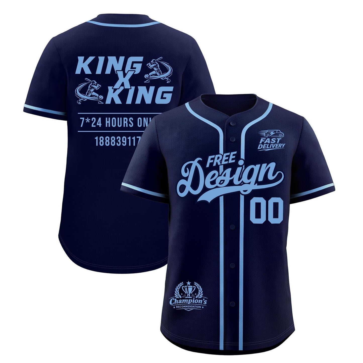 Custom Navy Powder Blue Classic Style Baseball Jersey Stitched Sports Uniform Personalized For Teams