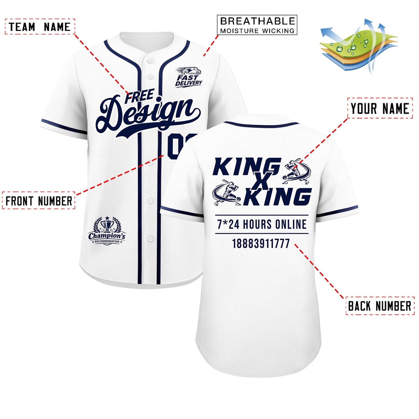Custom White Navy Classic Style Baseball Jersey Stitched Sports Uniform Personalized For Teams
