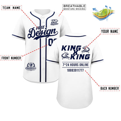 Custom White Navy Classic Style Baseball Jersey Stitched Sports Uniform Personalized For Teams
