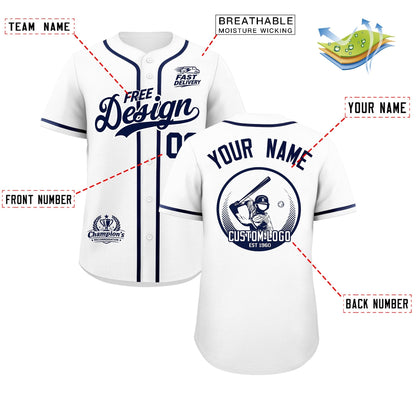 Custom White Navy Classic Style Baseball Jersey Stitched Sports Uniform Personalized For Teams
