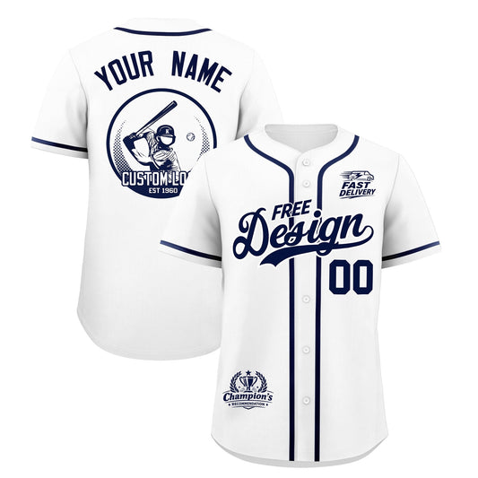 Custom White Navy Classic Style Baseball Jersey Stitched Sports Uniform Personalized For Teams