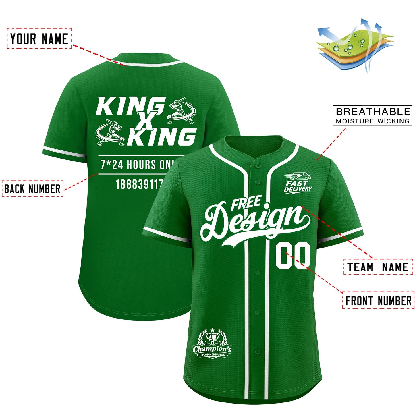Custom Kelly Green White Classic Style Baseball Jersey Stitched Sports Uniform Personalized For Teams