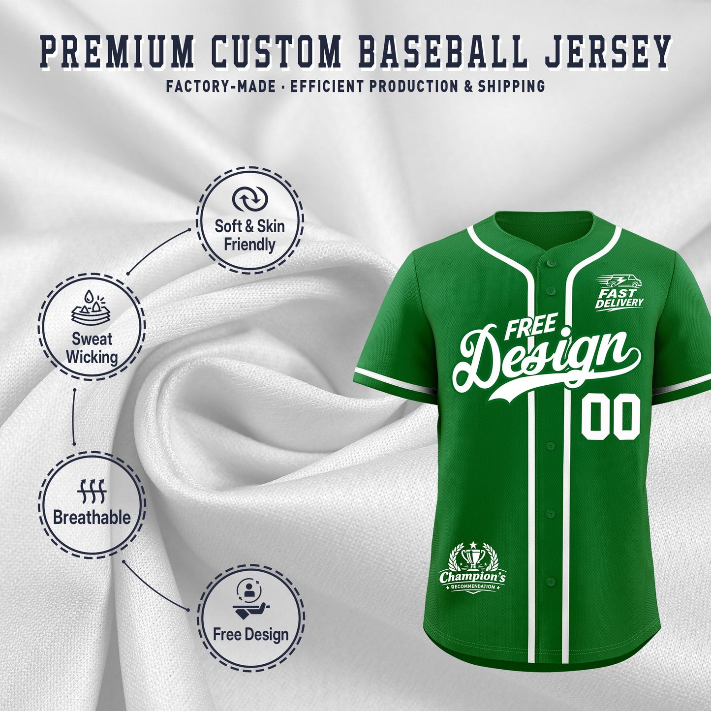 Custom Kelly Green WHIte Classic Style Baseball Jersey Stitched Sports Uniform Personalized For Teams