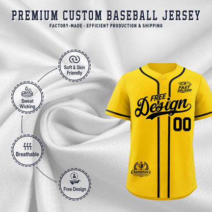 Custom Yellow Black Classic Style Baseball Jersey Stitched Sports Uniform Personalized For Teams