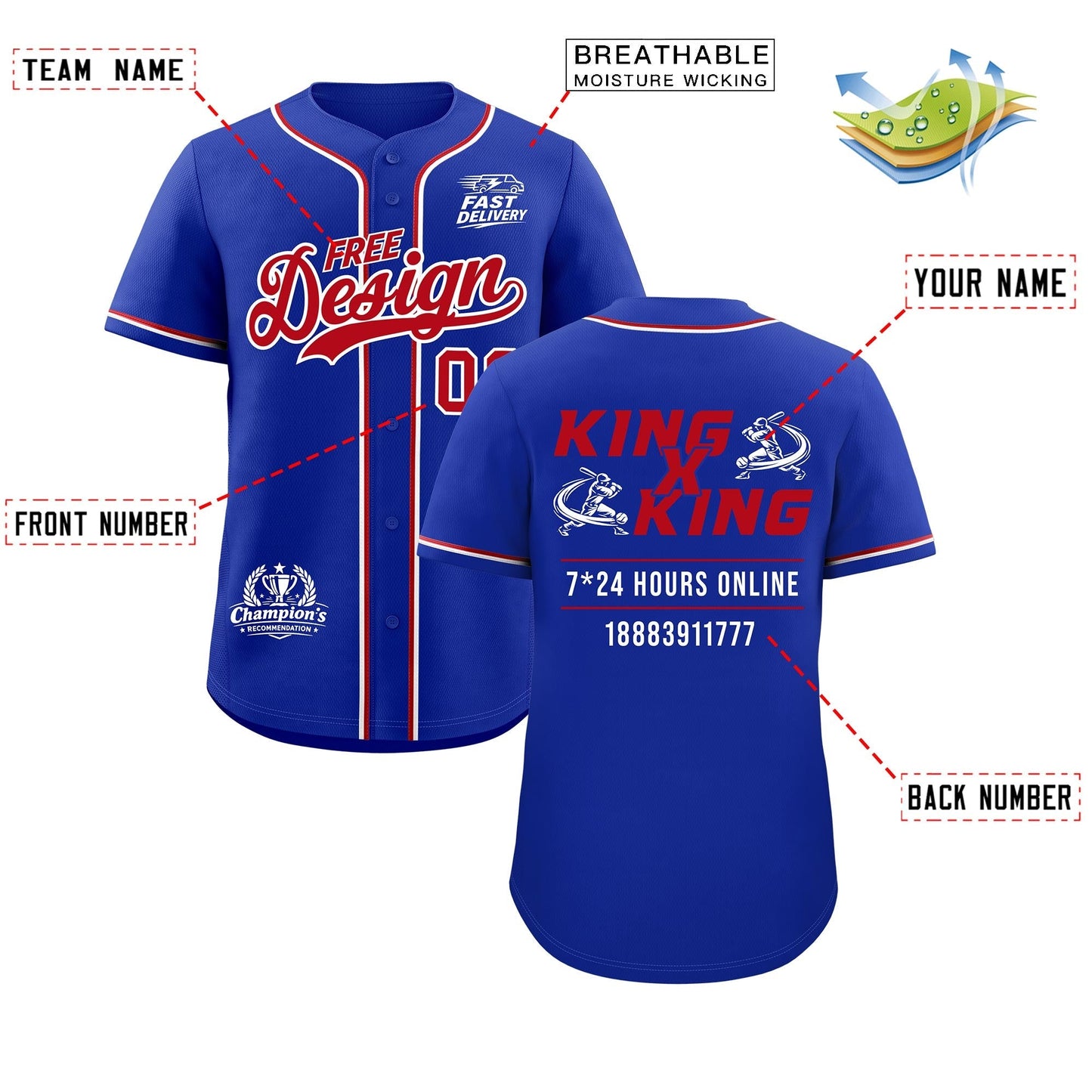 Custom Royal Red Classic Style Baseball Jersey Stitched Sports Uniform Personalized For Teams