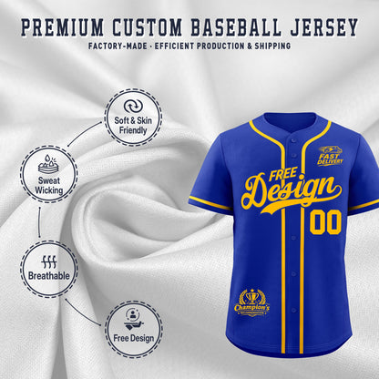 Custom Royal Yellow Classic Style Baseball Jersey Stitched Sports Uniform Personalized For Teams
