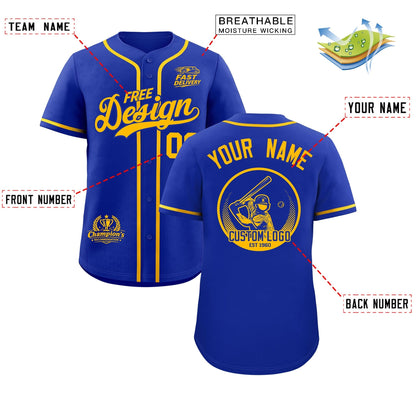 Custom Royal Yellow Classic Style Baseball Jersey Stitched Sports Uniform Personalized For Teams