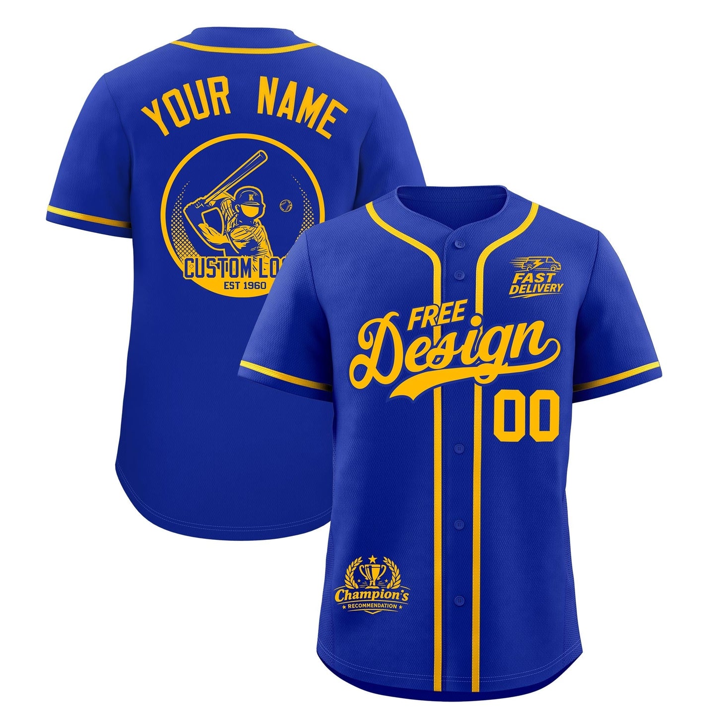 Custom Royal Yellow Classic Style Baseball Jersey Stitched Sports Uniform Personalized For Teams