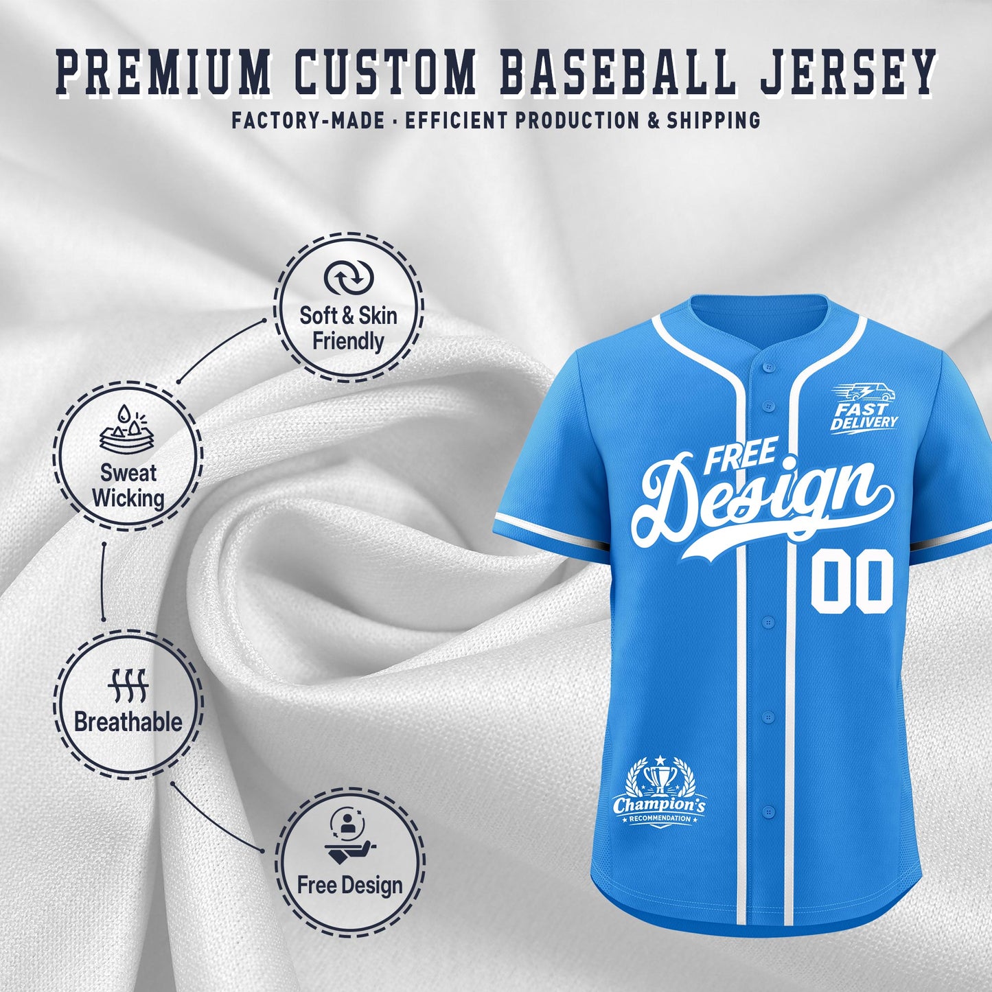 Custom Light Blue White Classic Style Baseball Jersey Stitched Sports Uniform Personalized For Teams