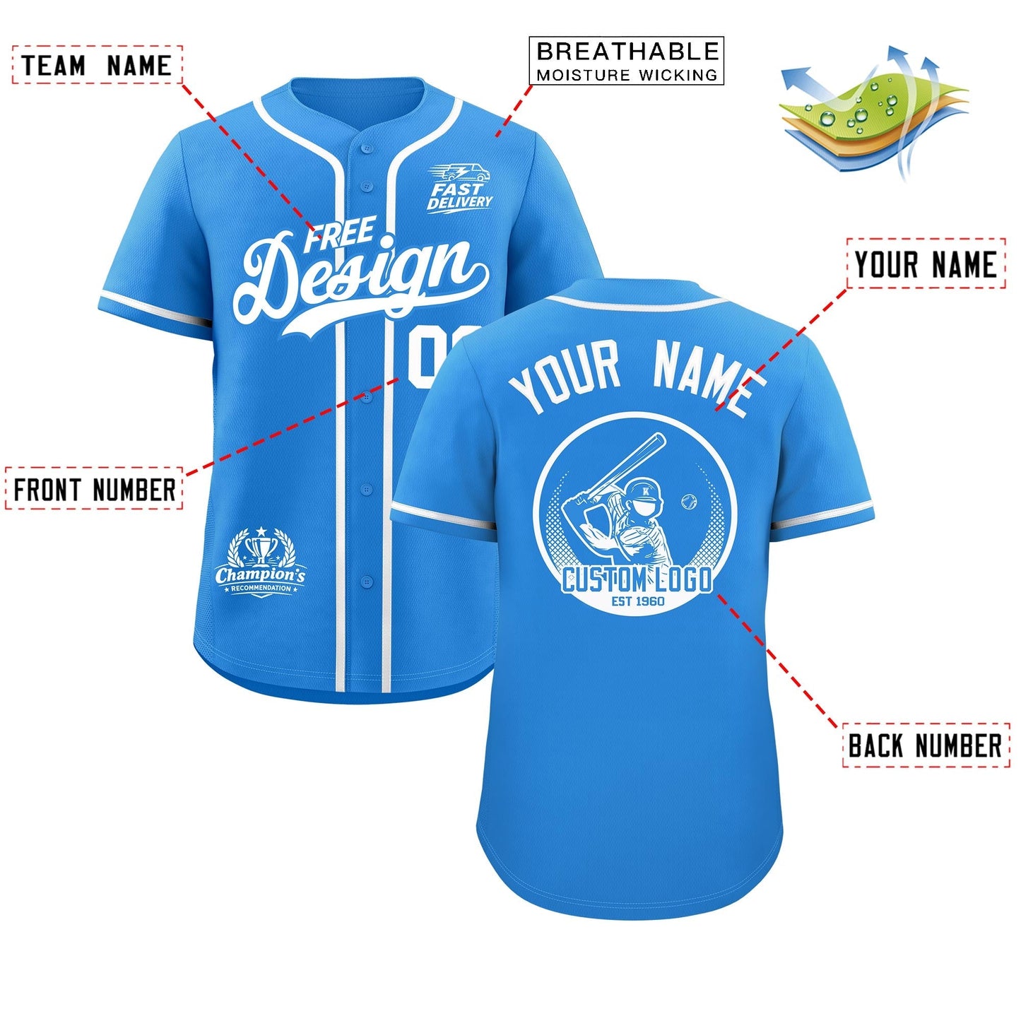 Custom Light Blue White Classic Style Baseball Jersey Stitched Sports Uniform Personalized For Teams