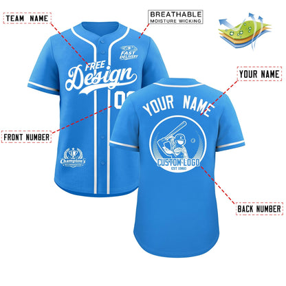 Custom Light Blue White Classic Style Baseball Jersey Stitched Sports Uniform Personalized For Teams