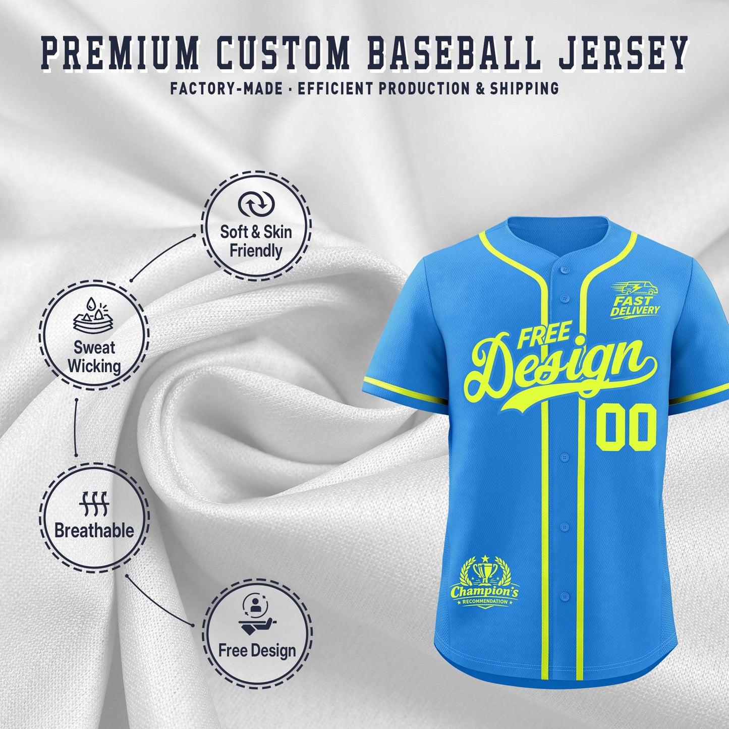 Custom Light Blue Fluorescent Green Classic Style Baseball Jersey Stitched Sports Uniform Personalized For Teams