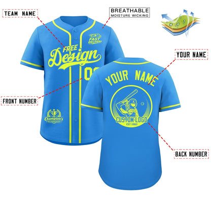 Custom Light Blue Fluorescent Green Classic Style Baseball Jersey Stitched Sports Uniform Personalized For Teams