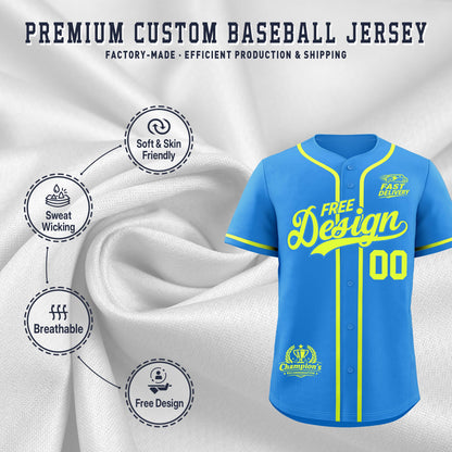Custom Light Blue Fluorescent Green Classic Style Baseball Jersey Stitched Sports Uniform Personalized For Teams