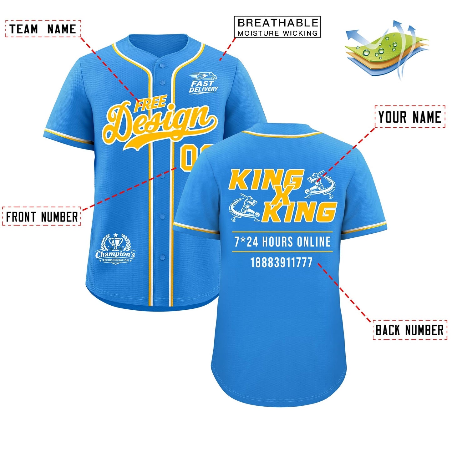 Custom Light Blue Yel low White Classic Style Baseball Jersey Stitched Sports Uniform Personalized For Teams