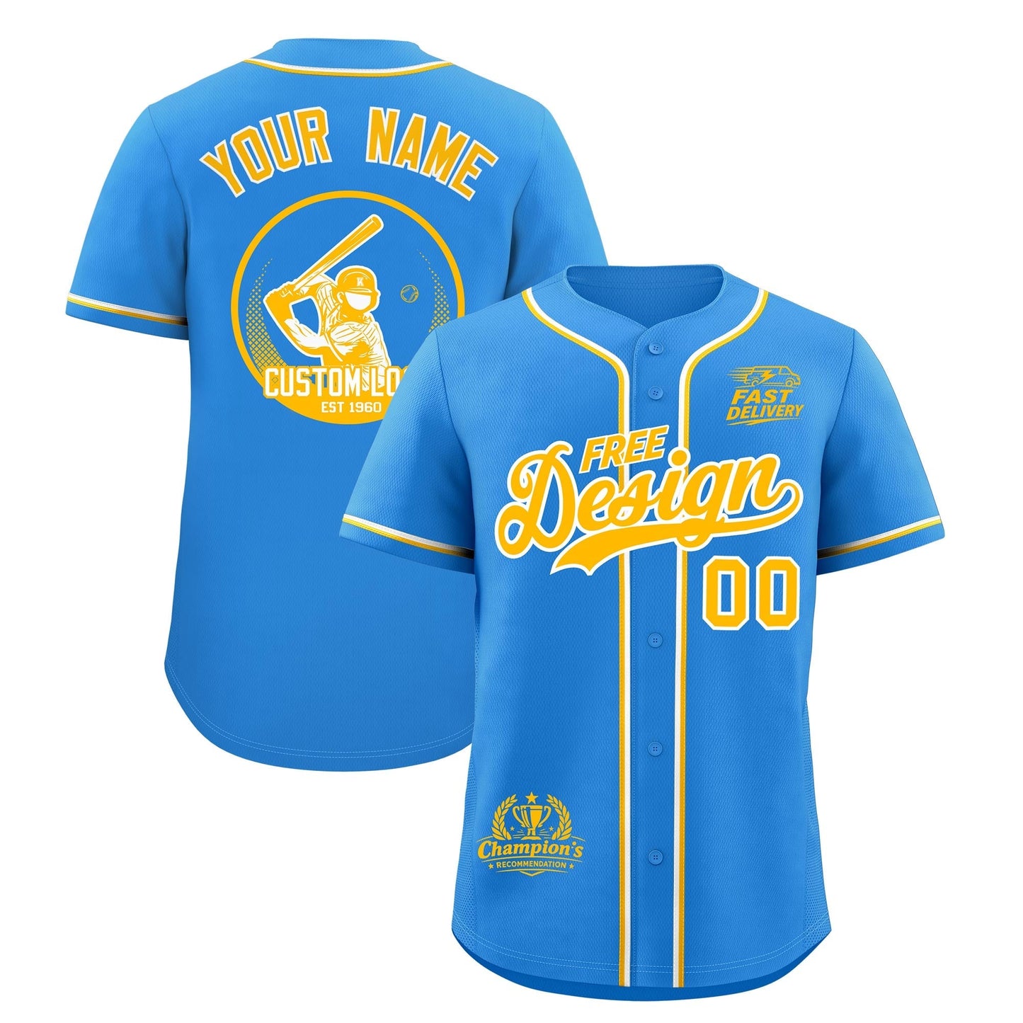 Custom Light Blue Yellow White Classic Style Baseball Jersey Stitched Sports Uniform Personalized For Teams