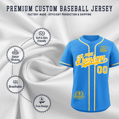 Custom Light Blue Yellow White Classic Style Baseball Jersey Stitched Sports Uniform Personalized For Teams