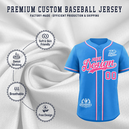 Custom Light Blue Pink White Classic Style Baseball Jersey Stitched Sports Uniform Personalized For Teams