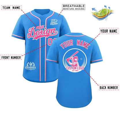 Custom Light Blue Pink White Classic Style Baseball Jersey Stitched Sports Uniform Personalized For Teams