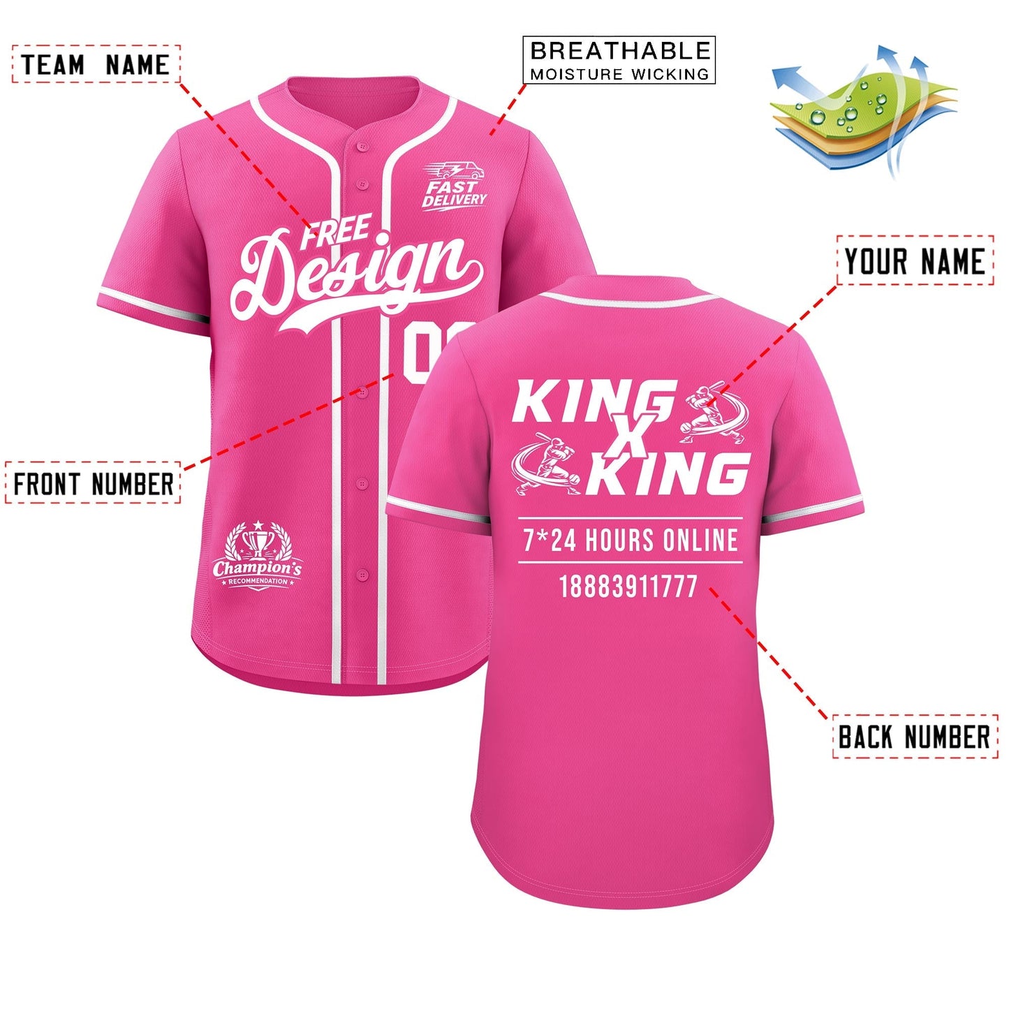 Custom Pink White Classic Style Baseball Jersey Stitched Sports Uniform Personalized For Teams