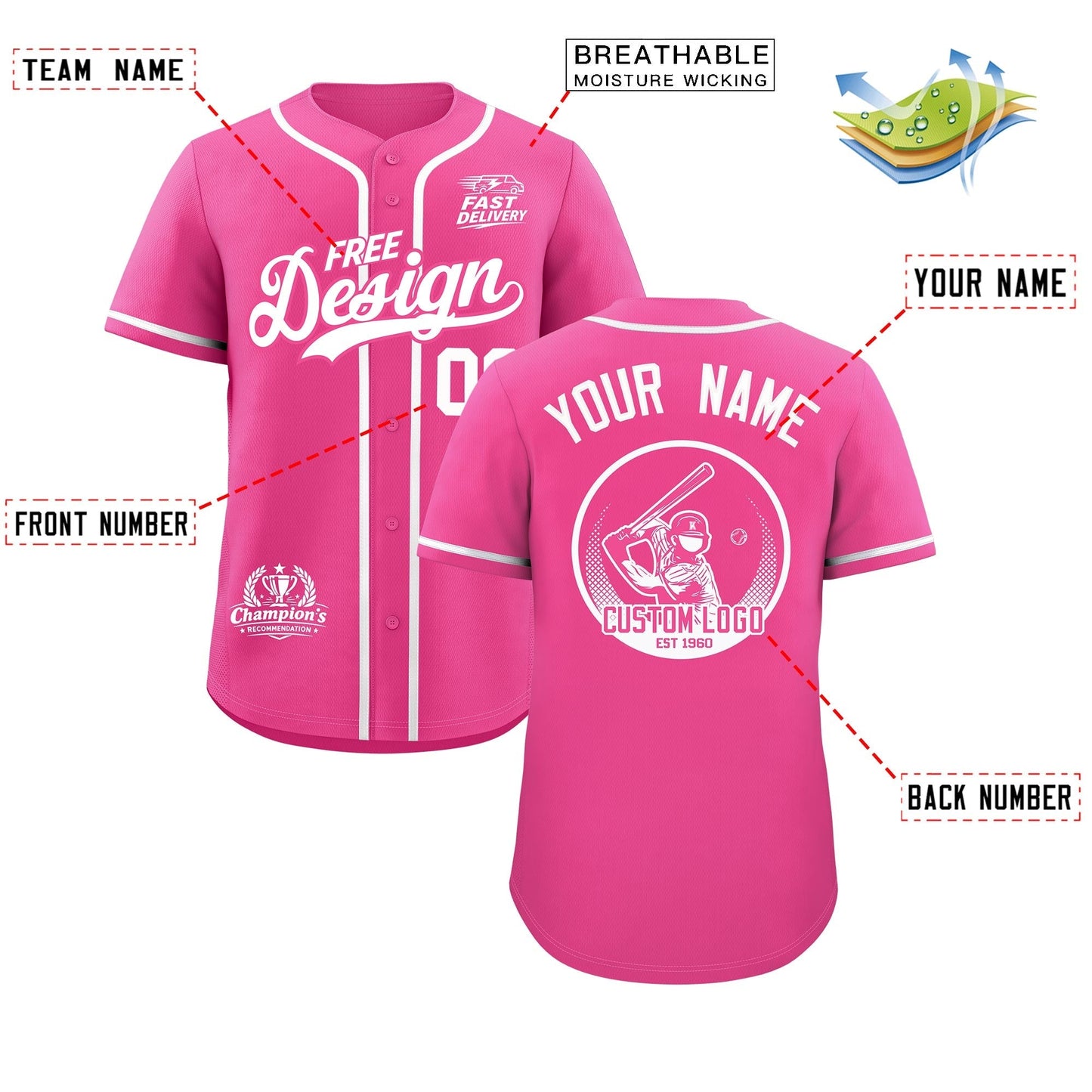 Custom Pink White Classic Style Baseball Jersey Stitched Sports Uniform Personalized For Teams