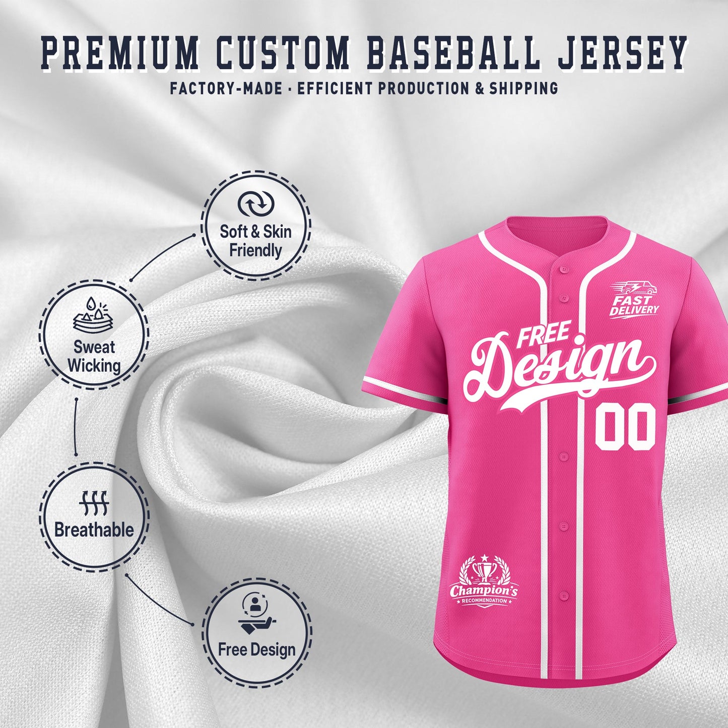 Custom Pink White Classic Style Baseball Jersey Stitched Sports Uniform Personalized For Teams
