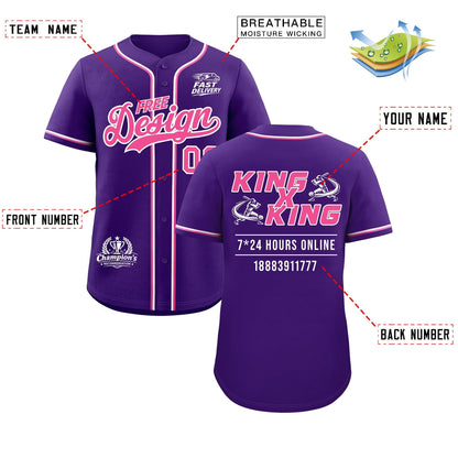 Custom Purple Pink White Classic Style Baseball Jersey Stitched Sports Uniform Personalized For Teams