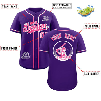 Custom Purple Pink White Classic Style Baseball Jersey Stitched Sports Uniform Personalized For Teams