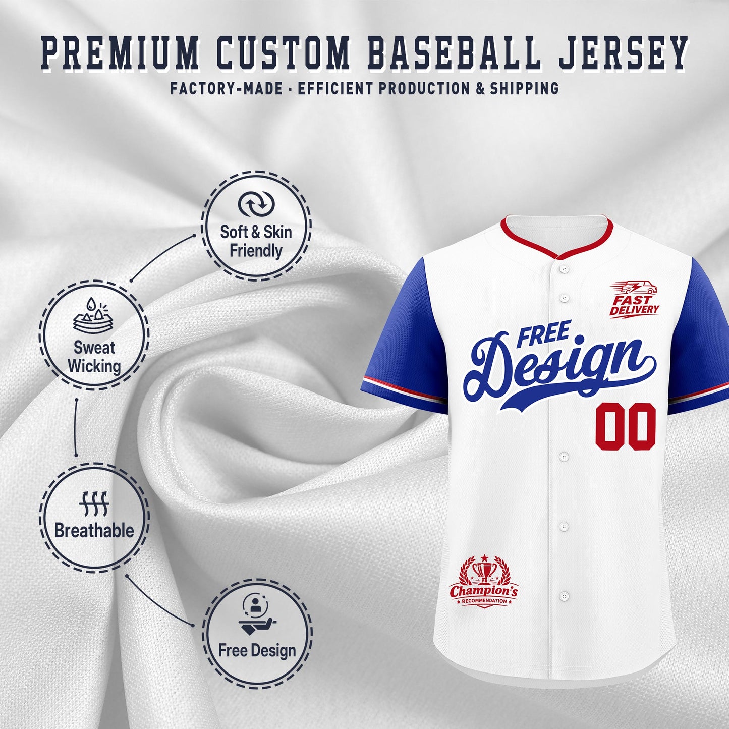 Custom White Royal Red Classic Style Baseball Jersey Stitched Sports Uniform Personalized For Teams