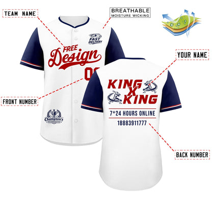 Custom White Red Navy Classic Style Baseball Jersey Stitched Sports Uniform Personalized For Teams