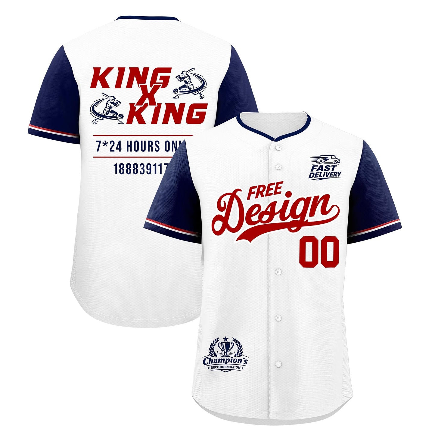 Custom White Red Navy Classic Style Baseball Jersey Stitched Sports Uniform Personalized For Teams