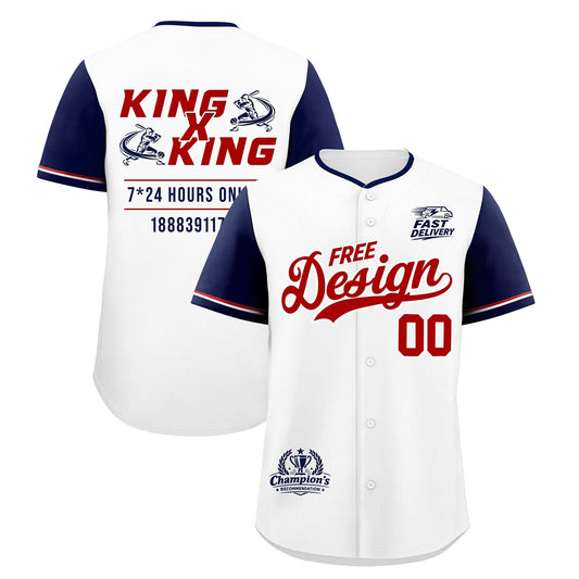 Custom White Red Navy Classic Style Baseball Jersey Stitched Sports Uniform Personalized For Teams