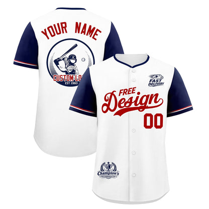 Custom White Red Navy Classic Style Baseball Jersey Stitched Sports Uniform Personalized For Teams