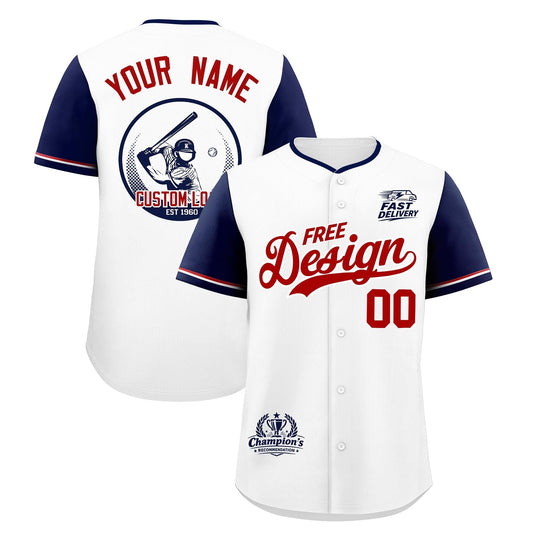 Custom White Red Navy Classic Style Baseball Jersey Stitched Sports Uniform Personalized For Teams