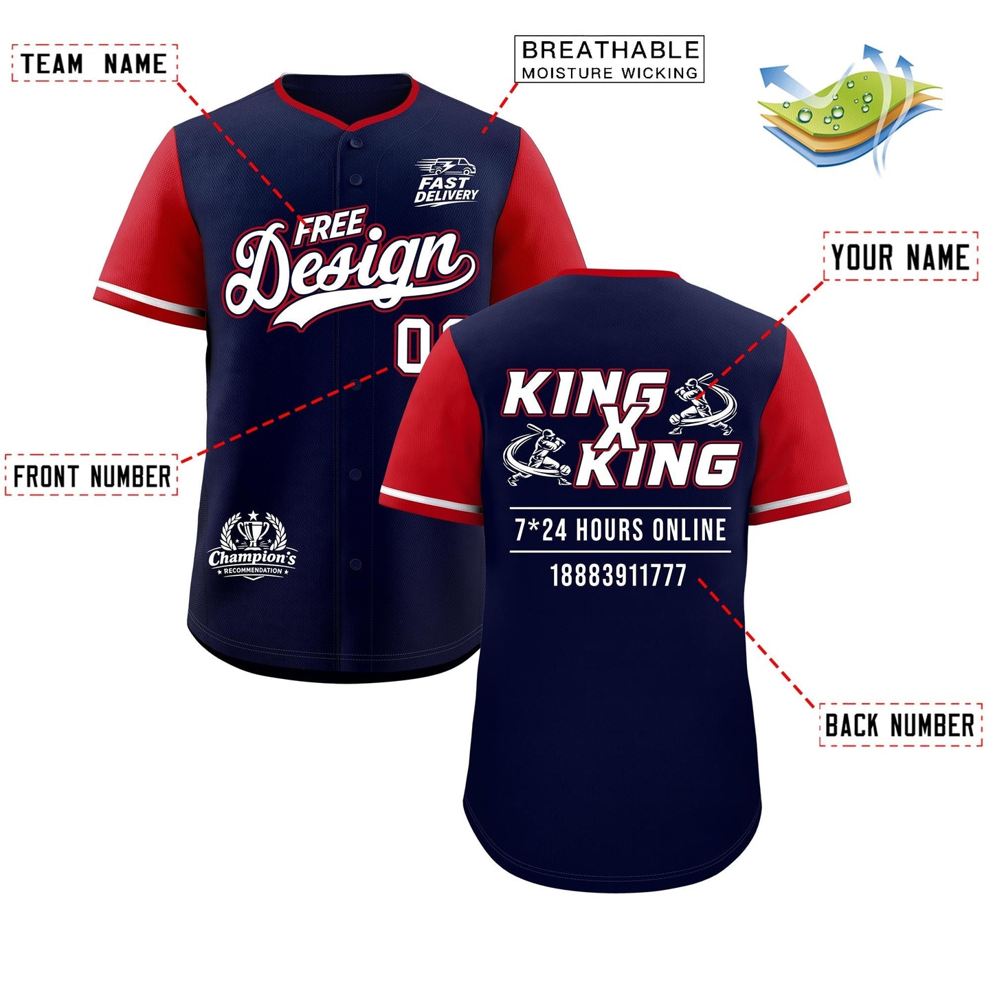 Custom Navy White Red Classic Style Baseball Jersey Stitched Sports Uniform Personalized For Teams