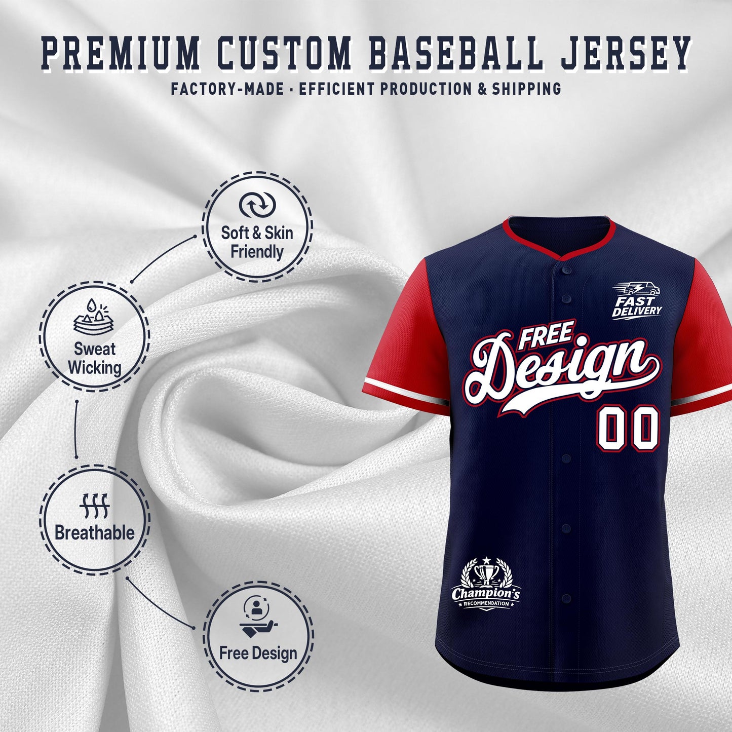 Custom Navy White Red Classic Style Baseball Jersey Stitched Sports Uniform Personalized For Teams