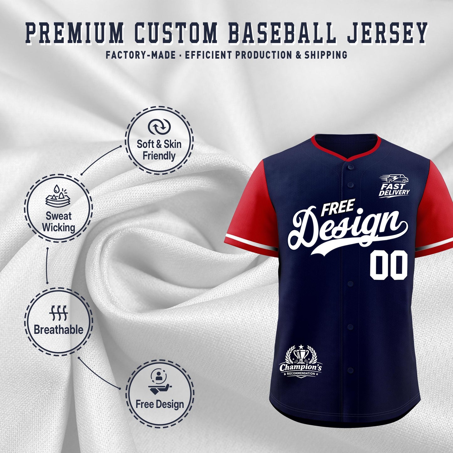 Custom Navy White Classic Style Baseball Jersey Stitched Sports Uniform Personalized For Teams