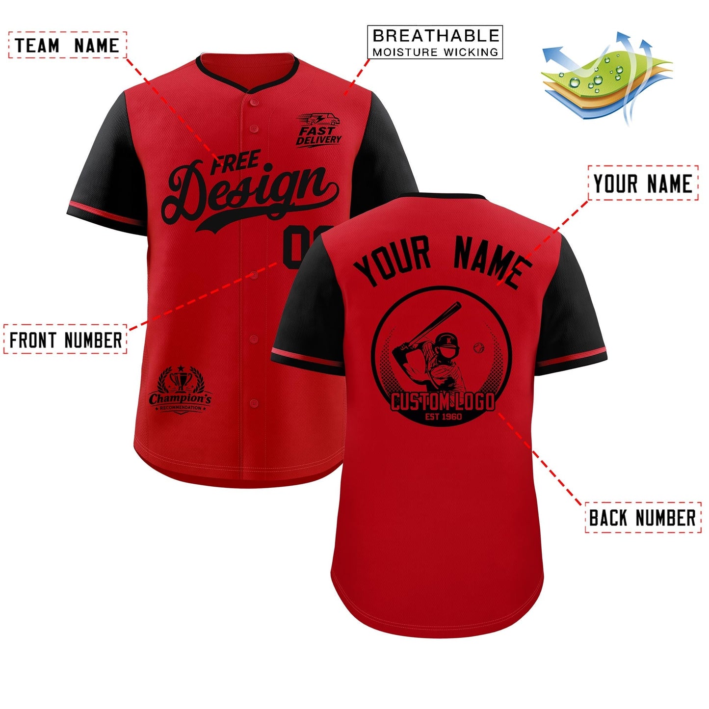 Custom Red Black Classic Style Baseball Jersey Stitched Sports Uniform Personalized For Teams