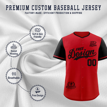 Custom Red Black Classic Style Baseball Jersey Stitched Sports Uniform Personalized For Teams