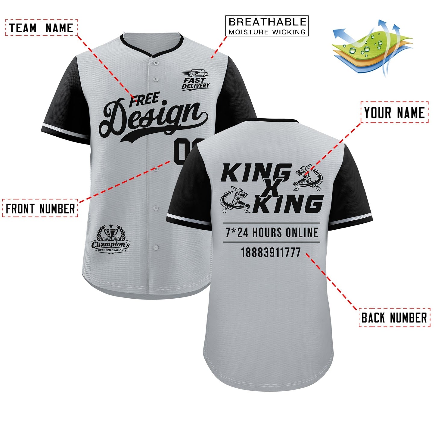 Custom Gray Black Classic Style Baseball Jersey Stitched Sports Uniform Personalized For Teams