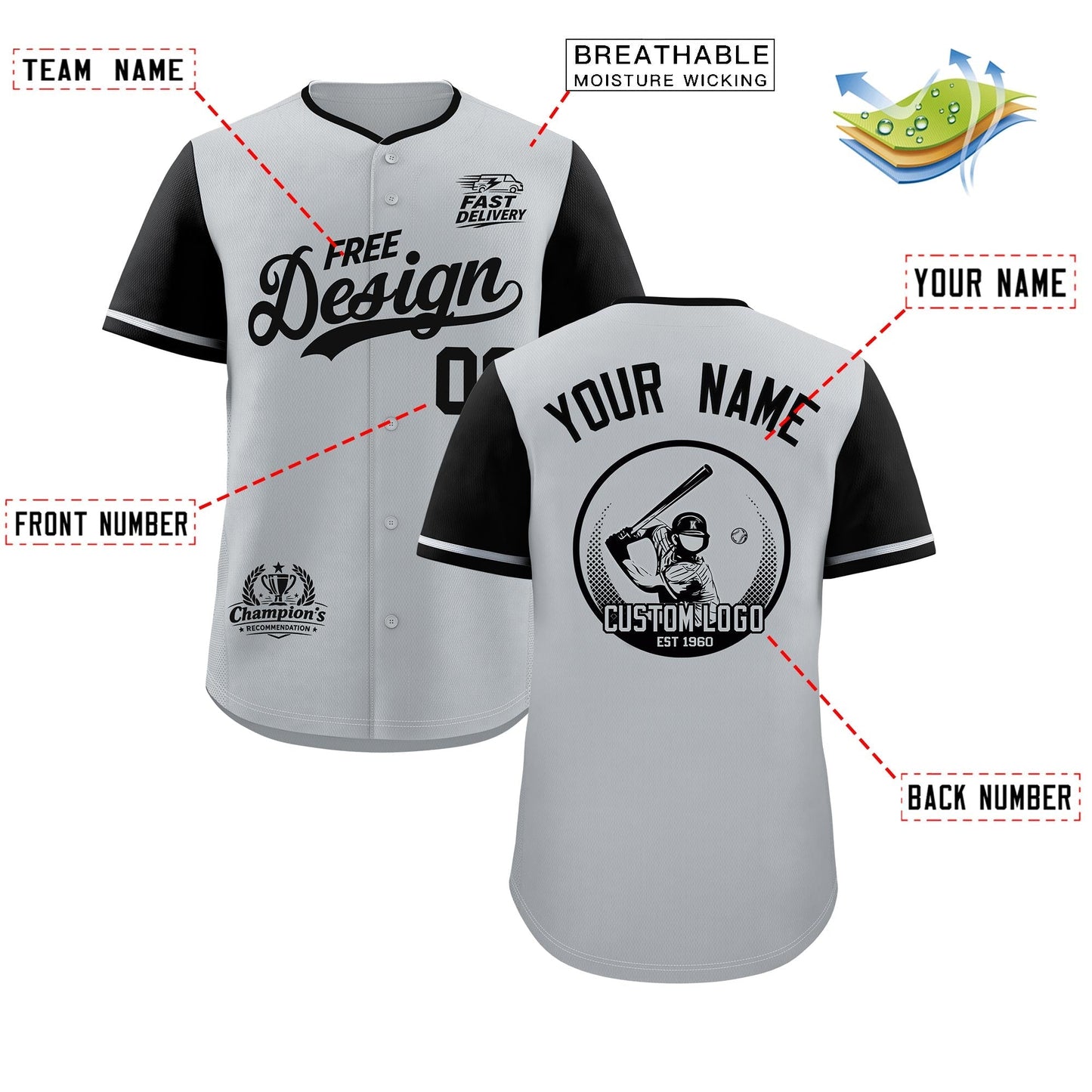 Custom Gray Black Classic Style Baseball Jersey Stitched Sports Uniform Personalized For Teams