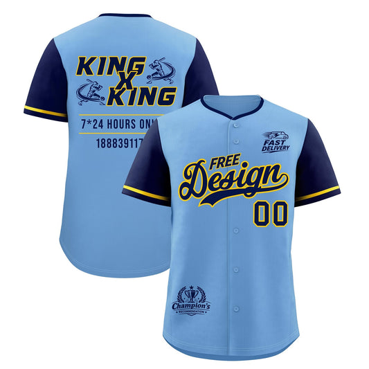 Custom Powder Blue Yellow Classic Style Baseball Jersey Stitched Sports Uniform Personalized For Teams