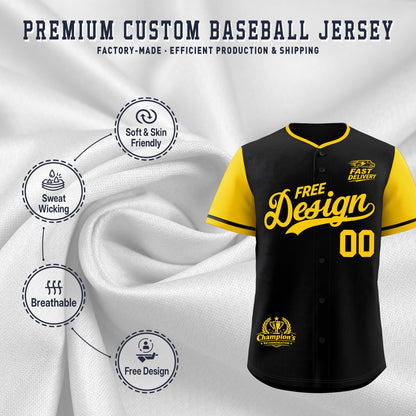 Custom Black Yellow Classic Style Baseball Jersey Stitched Sports Uniform Personalized For Teams