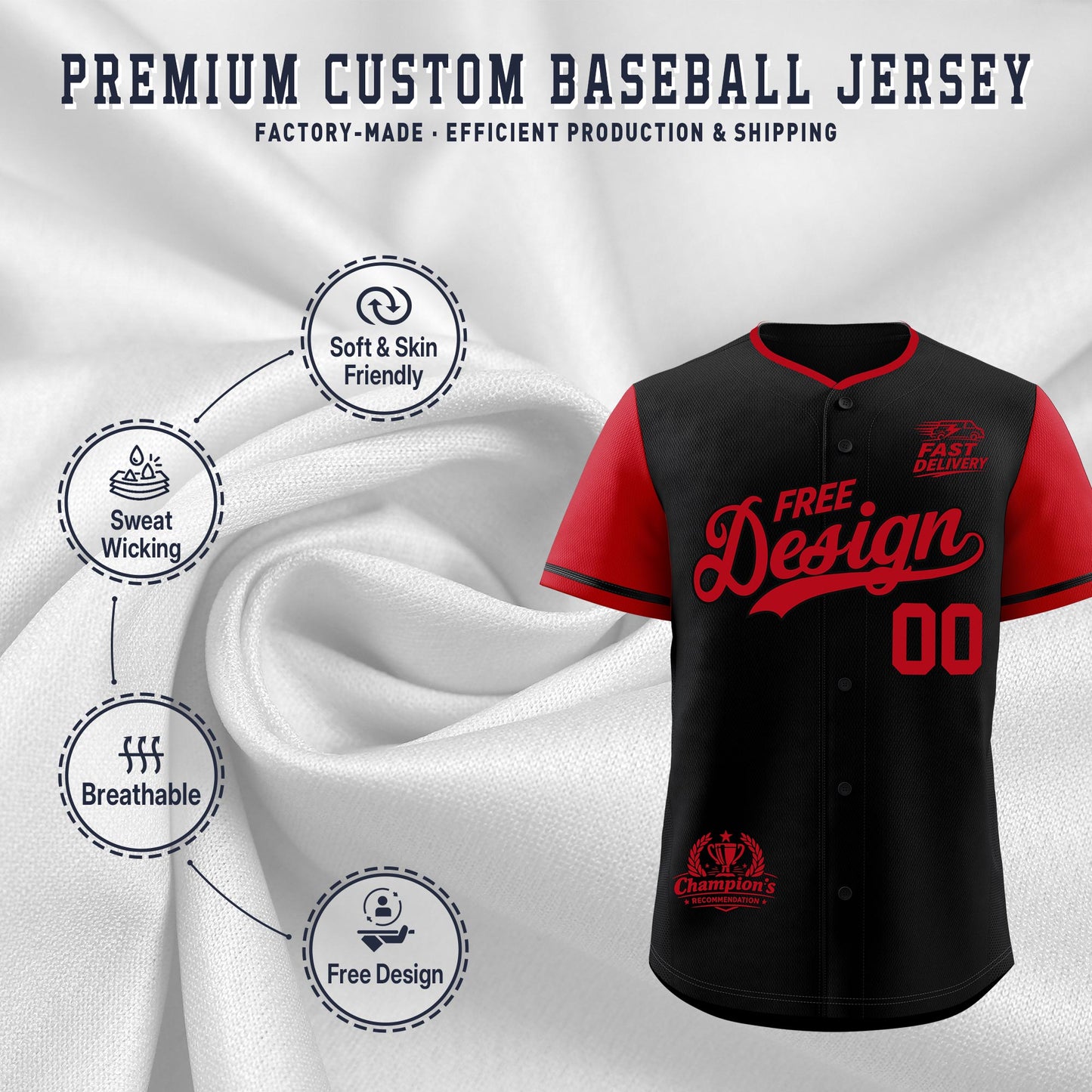 Custom Black Red Classic Style Baseball Jersey Stitched Sports Uniform Personalized For Teams