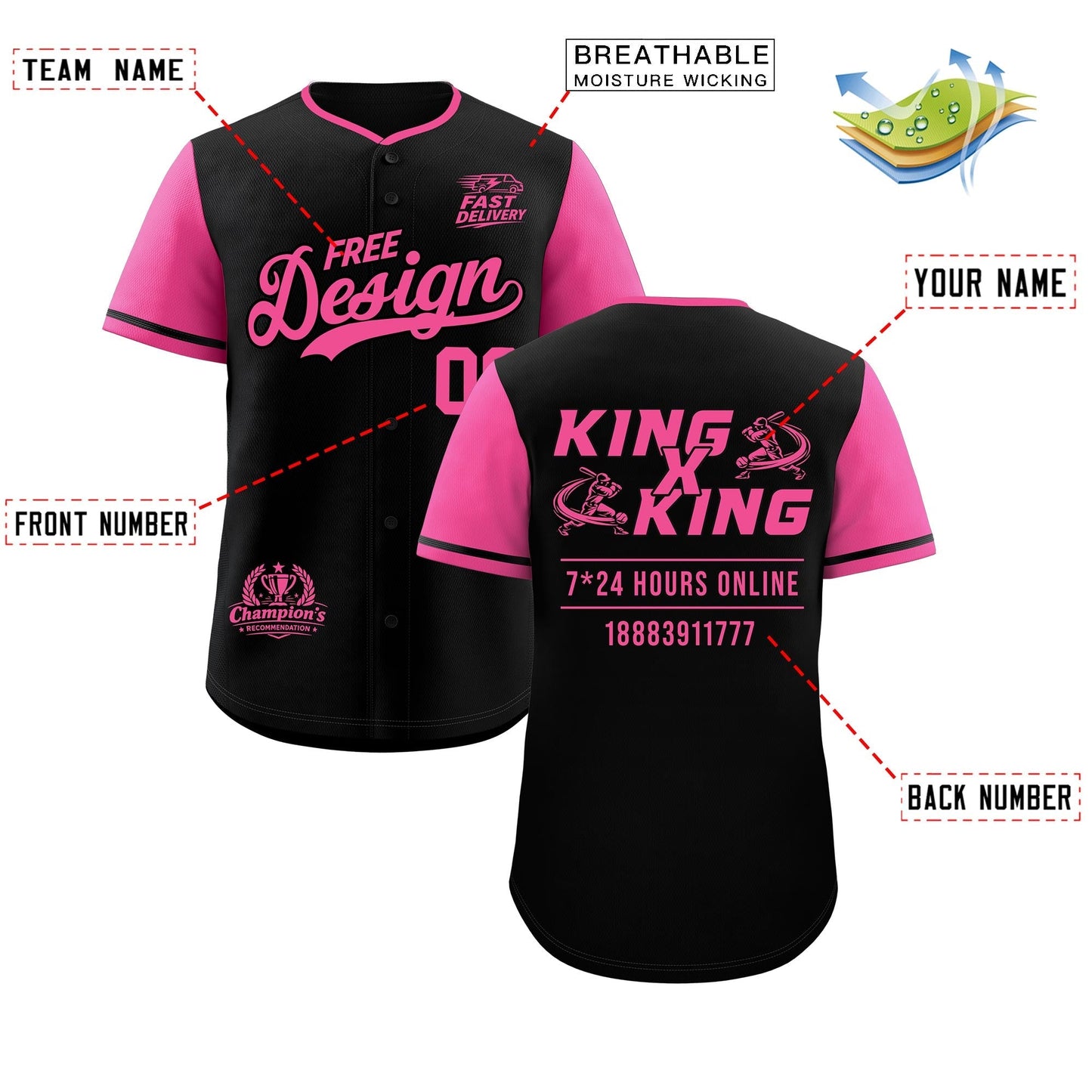 Custom Black Pink Classic Style Baseball Jersey Stitched Sports Uniform Personalized For Teams