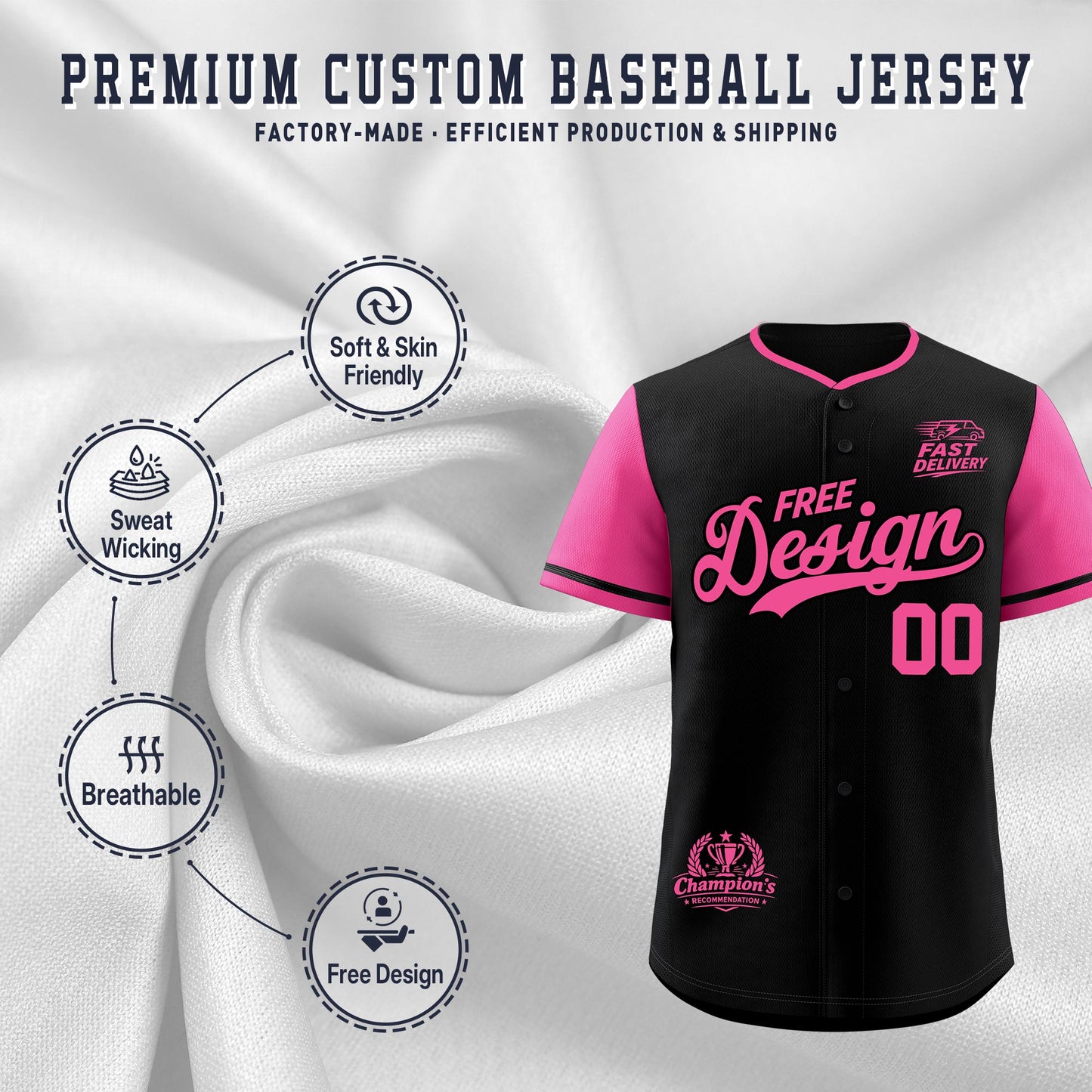 Custom Black Pink Classic Style Baseball Jersey Stitched Sports Uniform Personalized For Teams