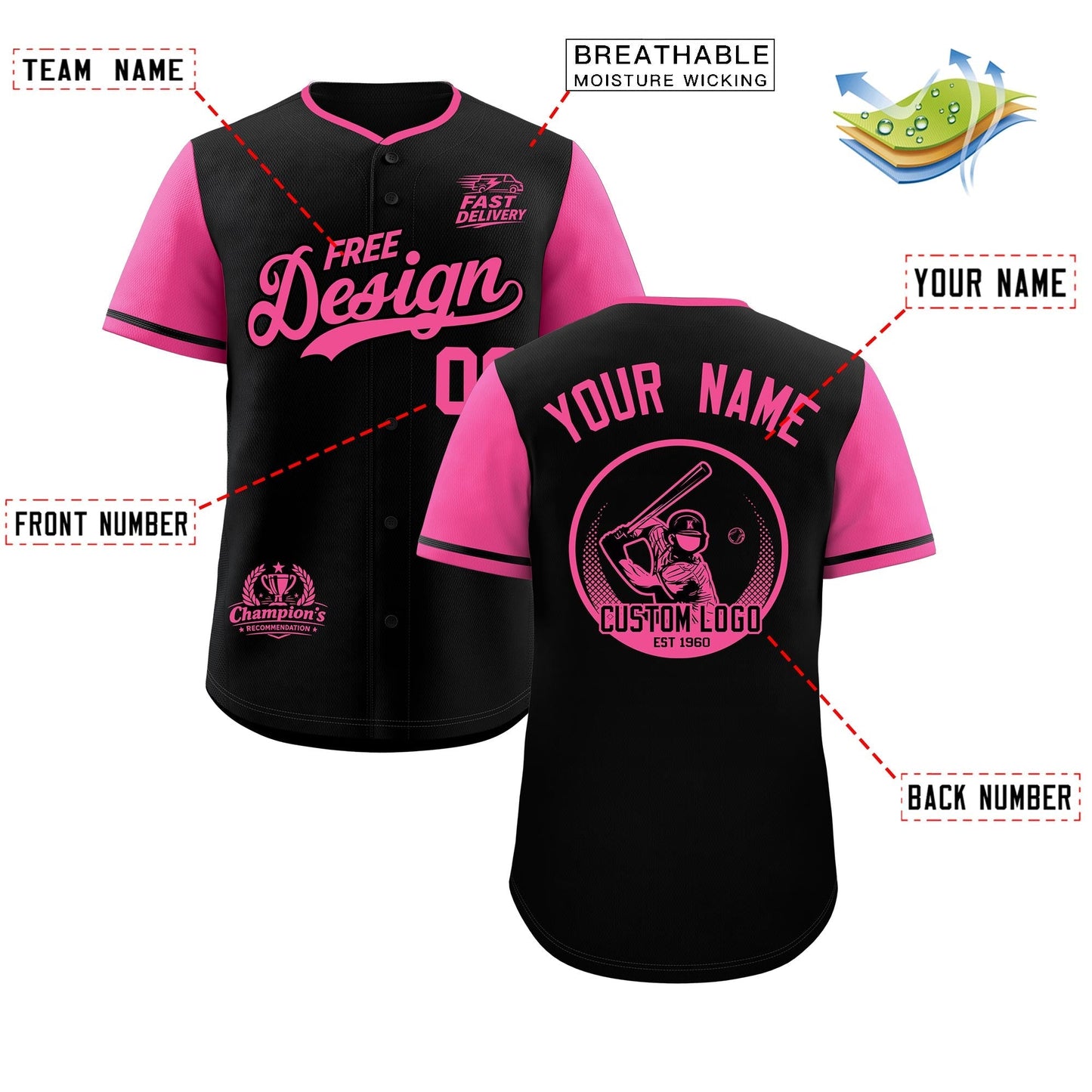 Custom Black Pink Classic Style Baseball Jersey Stitched Sports Uniform Personalized For Teams