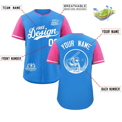 Custom Light Blue White Pink Classic Style Baseball Jersey Stitched Sports Uniform Personalized For Teams